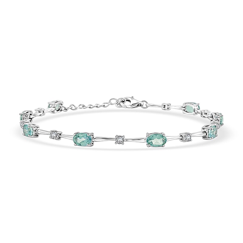 Green Quartz and White Corundum 4.40 ctw Bracelet in Rhodium Over Sterling Silver (7.5-8.5In)