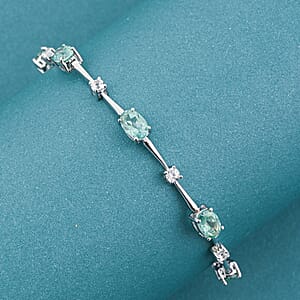 Green Quartz and White Corundum 4.40 ctw Bracelet in Rhodium Over Sterling Silver (7.5-8.5In)