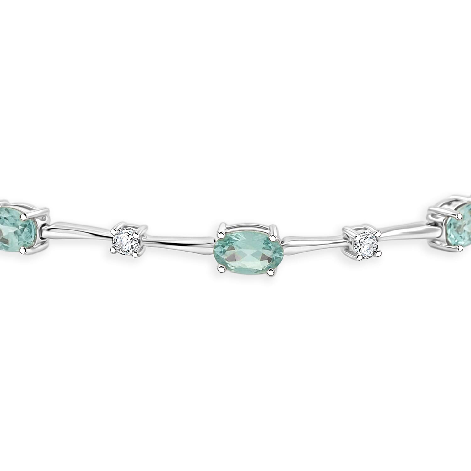 Green Quartz and White Corundum 4.40 ctw Bracelet in Rhodium Over Sterling Silver (7.5-8.5In)