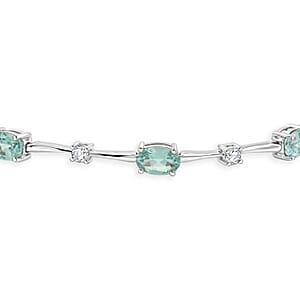Green Quartz and White Corundum 4.40 ctw Bracelet in Rhodium Over Sterling Silver (7.5-8.5In)
