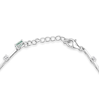 Green Quartz and White Corundum 4.40 ctw Bracelet in Rhodium Over Sterling Silver (7.5-8.5In)