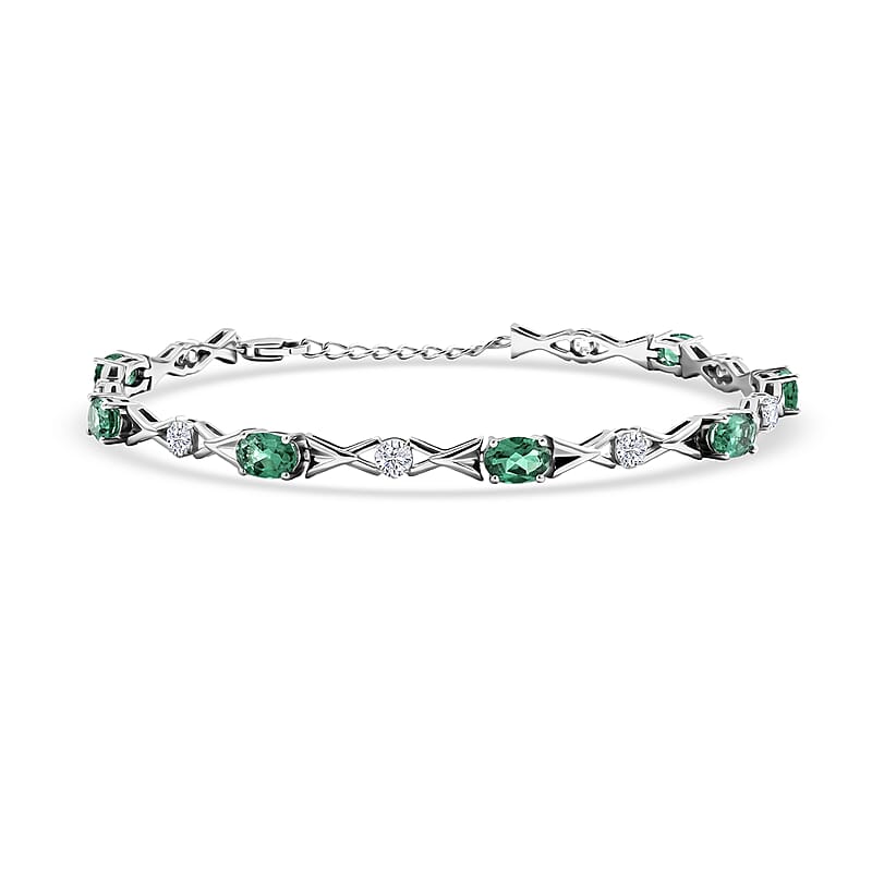 Green Quartz and White Corundum 4.25 ctw Bracelet in Rhodium Over Sterling Silver (7.5-8.5In)