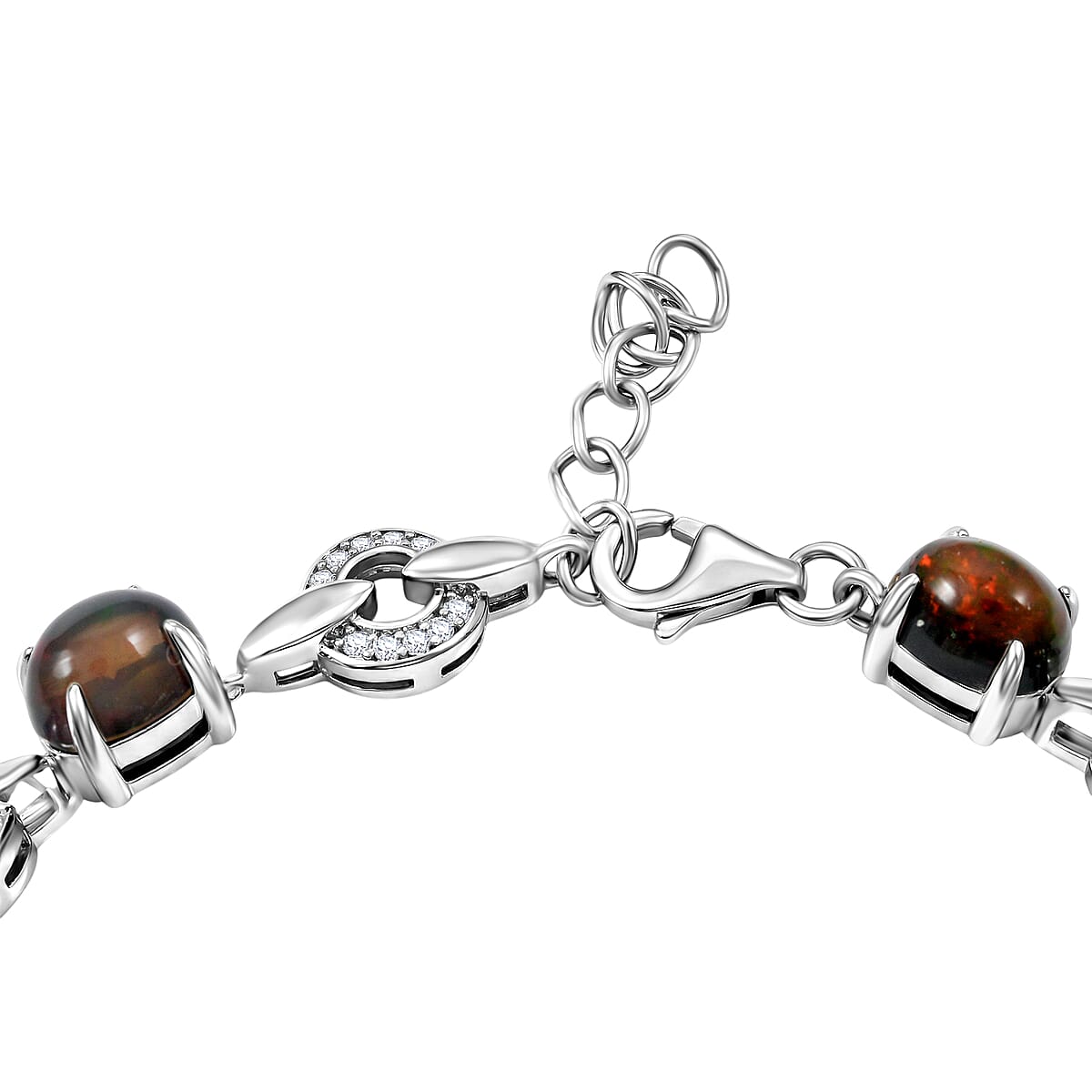 Black Opal and White Corundum 6.25 ctw Bracelet in Rhodium Over Sterling Silver (7-8In) image number 4