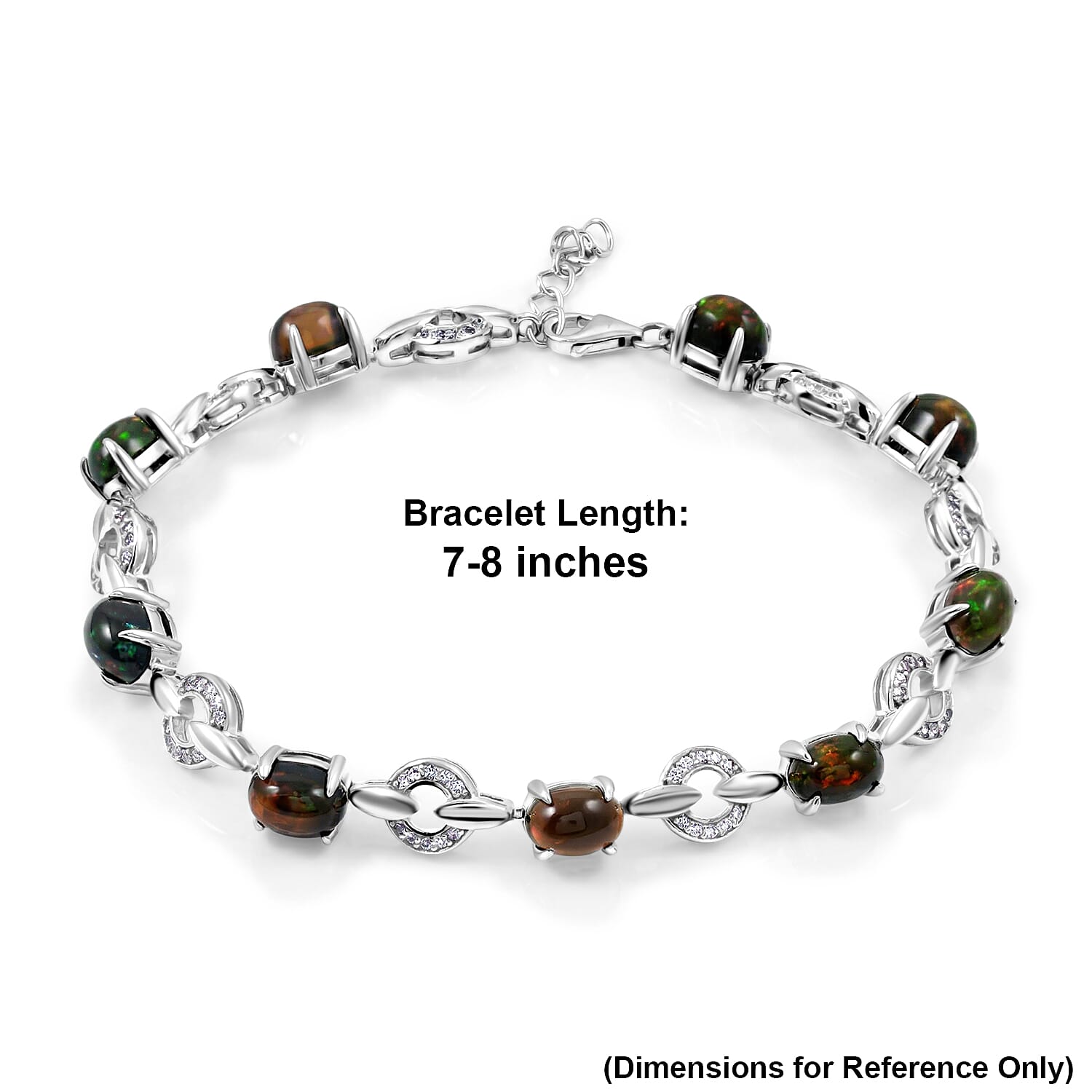 Black Opal and White Corundum 6.25 ctw Bracelet in Rhodium Over Sterling Silver (7-8In)
