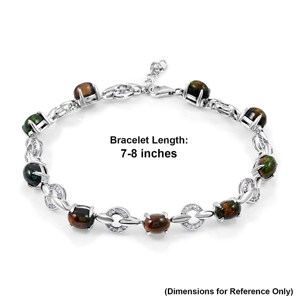 Black Opal and White Corundum 6.25 ctw Bracelet in Rhodium Over Sterling Silver (7-8In) image number 5