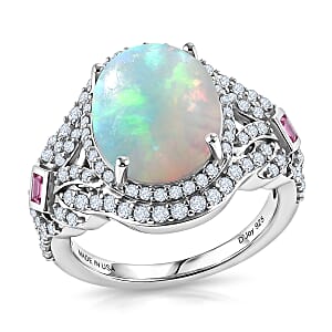 D'Joy Premium Ethiopian Welo Opal and Multi Gemstone 4.30 ctw Ring in Rhodium Over Sterling Silver (Size 7.0)