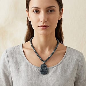 D'Joy Natural Olmec Jadeite 550.00 ctw Dragon Necklace in Rhodium Over Sterling Silver 18-20 Inches 