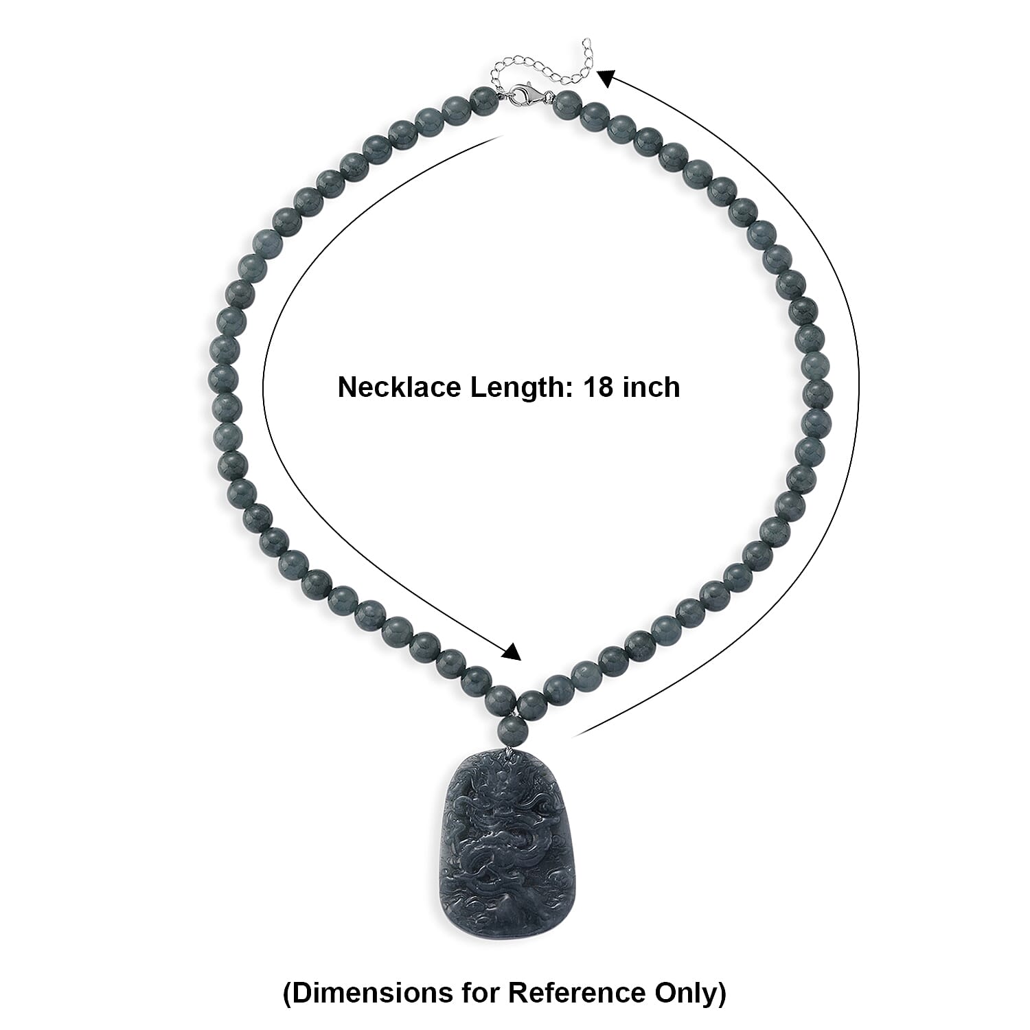 D'Joy Natural Olmec Jadeite 550.00 ctw Dragon Necklace in Rhodium Over Sterling Silver 18-20 Inches