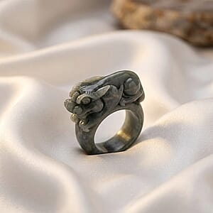 Natural Olmec Jadeite 90.00 ctw Pixiu Carved Ring (Size 10.0)