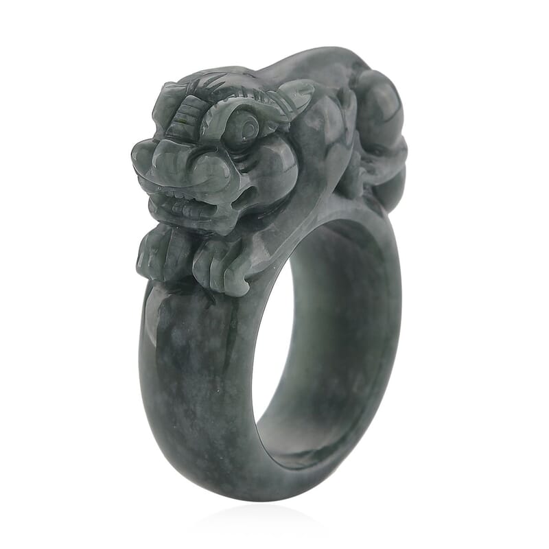 Natural Olmec Jadeite 90.00 ctw Pixiu Carved Ring (Size 10.0)