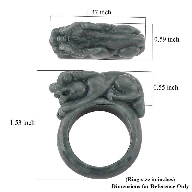 Natural Olmec Jadeite 90.00 ctw Pixiu Carved Ring (Size 10.0)