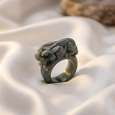 Natural Olmec Jadeite 90.00 ctw Pixiu Carved Ring (Size 11.0)