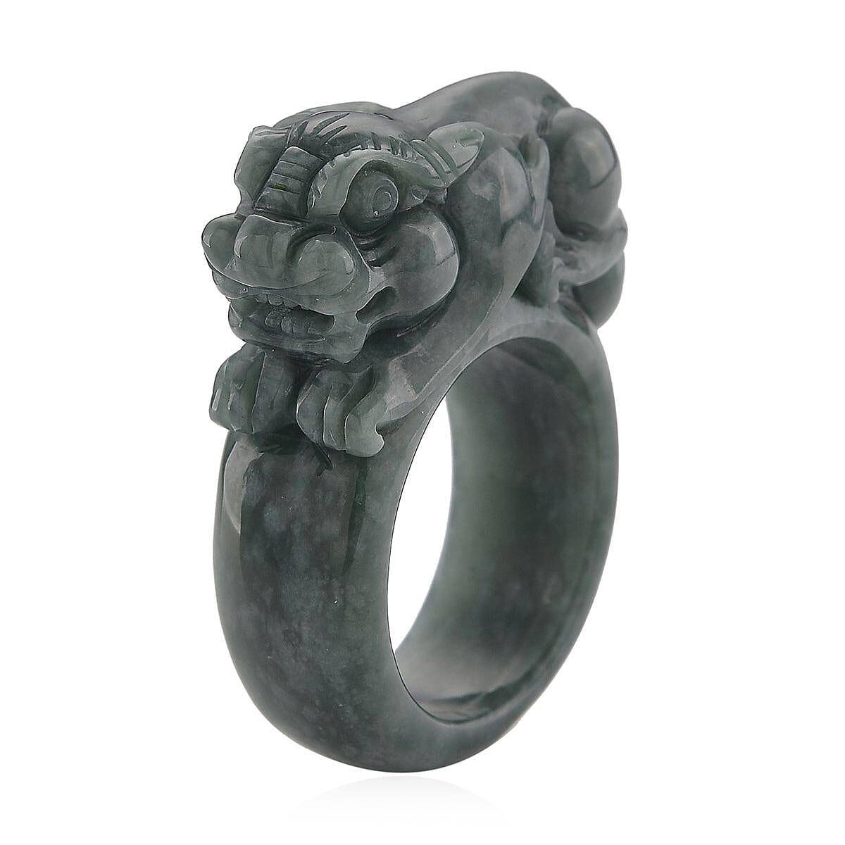 Natural Olmec Jadeite 90.00 ctw Pixiu Carved Ring (Size 11.0)
