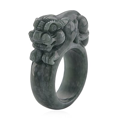 Natural Olmec Jadeite 90.00 ctw Pixiu Carved Ring (Size 11.0)
