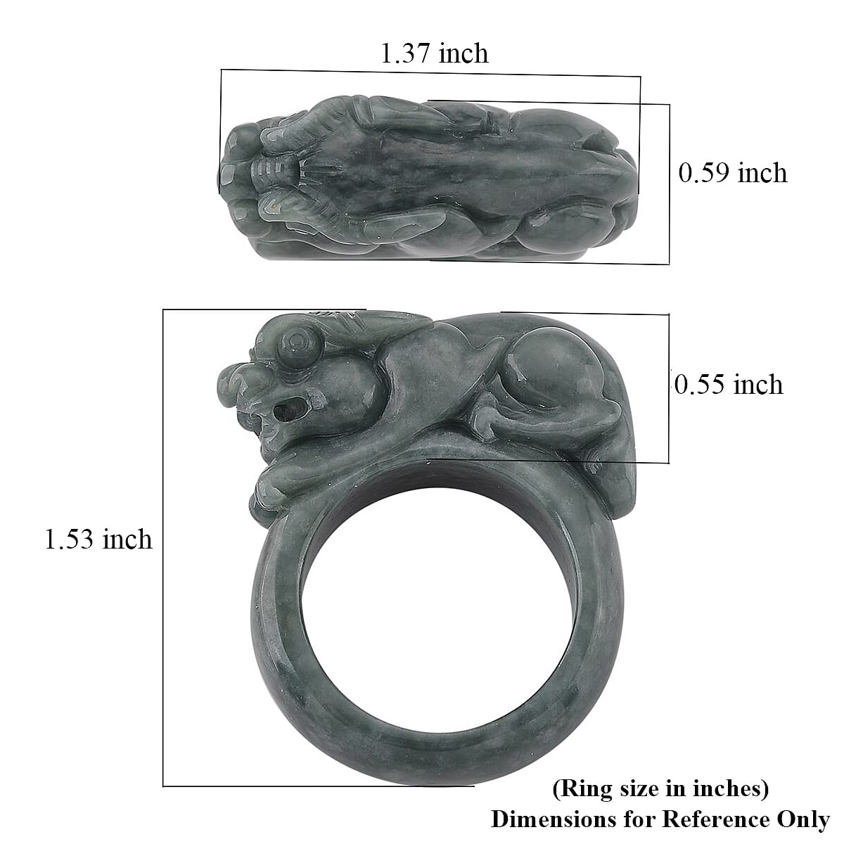Natural Olmec Jadeite 90.00 ctw Pixiu Carved Ring (Size 11.0)