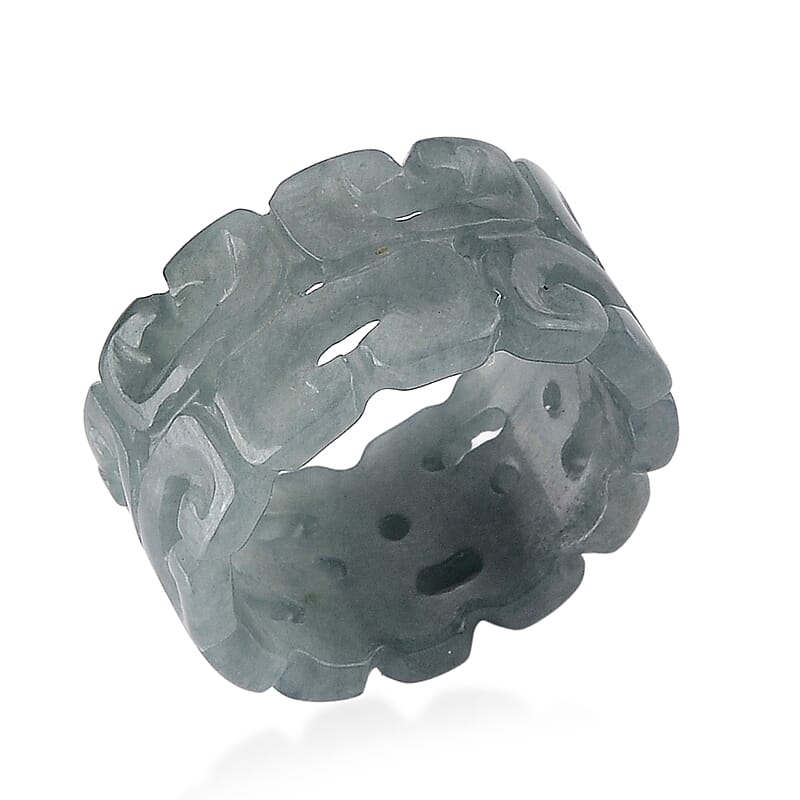 Natural Olmec Jadeite 70.00 ctw Carved Band Ring (Size 11.0)