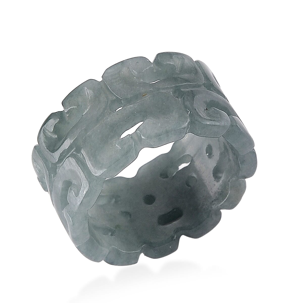Natural Olmec Jadeite 70.00 ctw Carved Band Ring (Size 7.0)