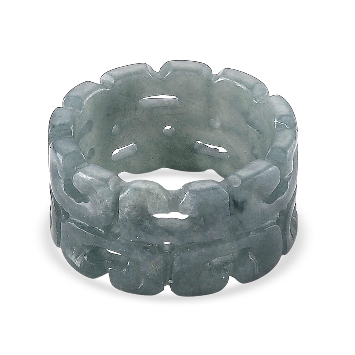 Natural Olmec Jadeite 70.00 ctw Carved Band Ring (Size 7.0)