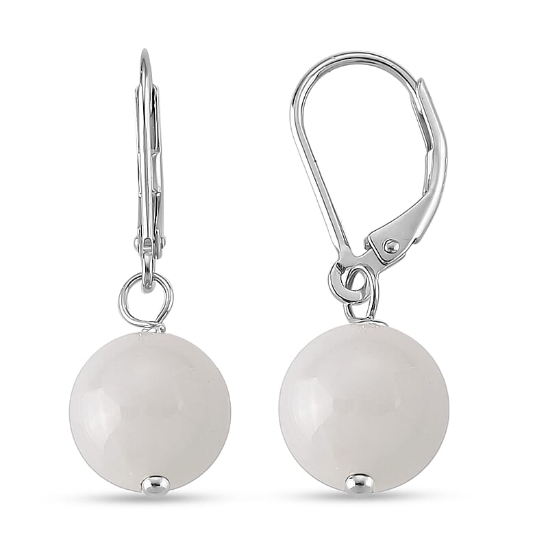 D'Joy Natural Jade 50.00 ctw Earrings in Rhodium Over Sterling Silver