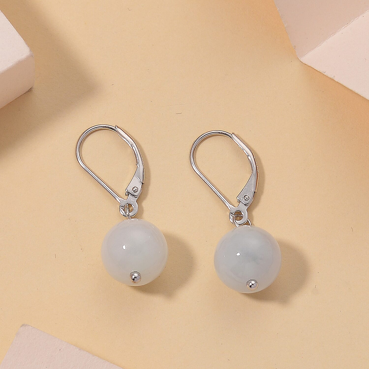D'Joy Natural Jade 50.00 ctw Earrings in Rhodium Over Sterling Silver