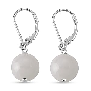 D'Joy Natural Jade 50.00 ctw Earrings in Rhodium Over Sterling Silver