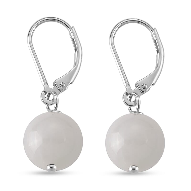 D'Joy Natural Jade 50.00 ctw Earrings in Rhodium Over Sterling Silver