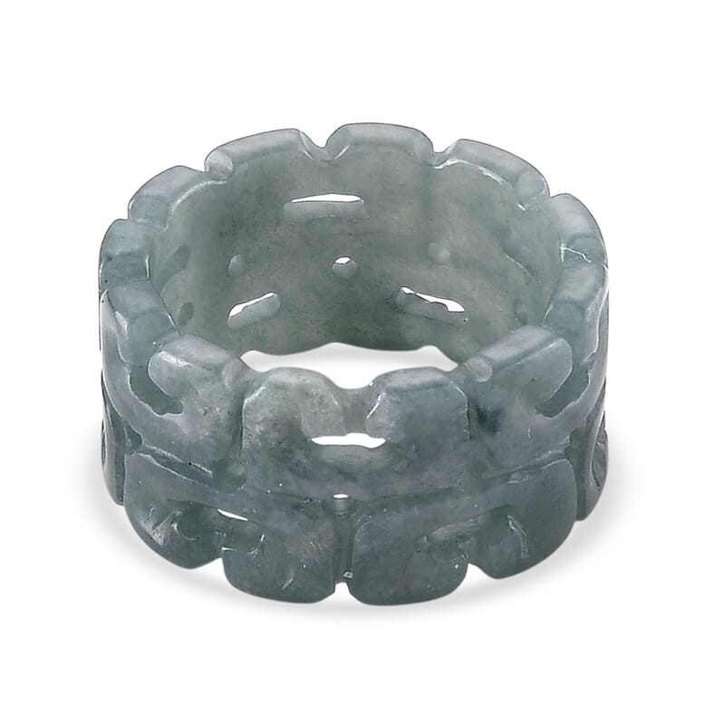 Natural Olmec Jadeite 70.00 ctw Carved Band Ring (Size 8.0)