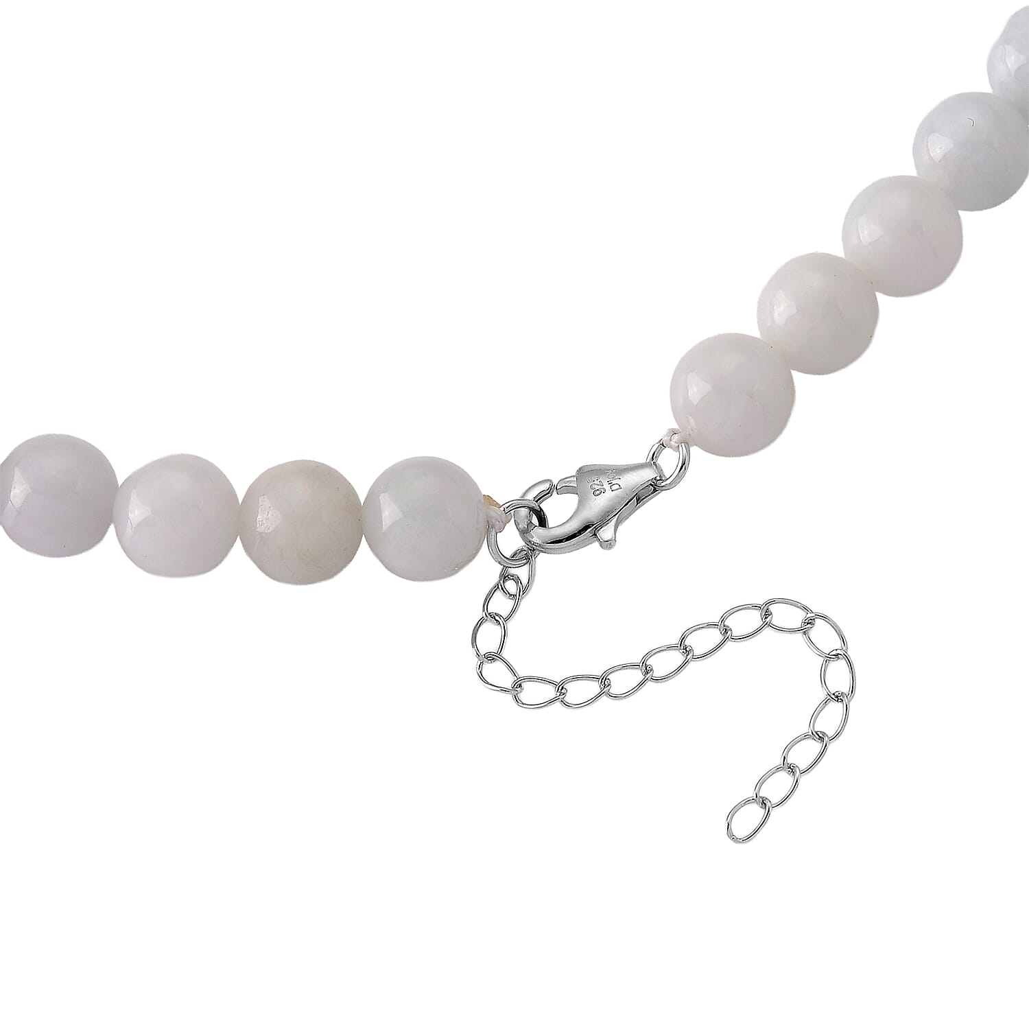D'Joy Natural Jade 500.00 ctw Beaded Carved Eagle Necklace in Rhodium Over Sterling Silver (18-20 Inches)