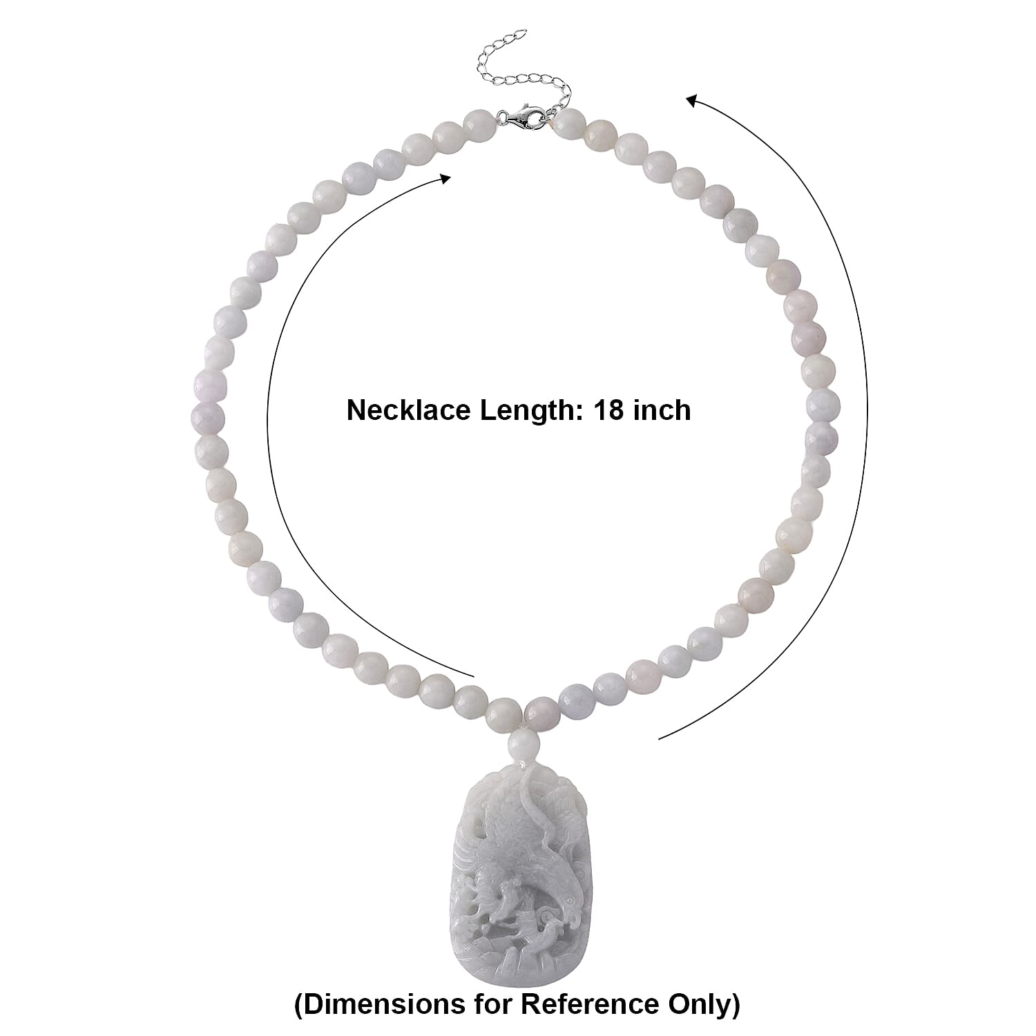 D'Joy Natural Jade 500.00 ctw Beaded Carved Eagle Necklace in Rhodium Over Sterling Silver (18-20 Inches)