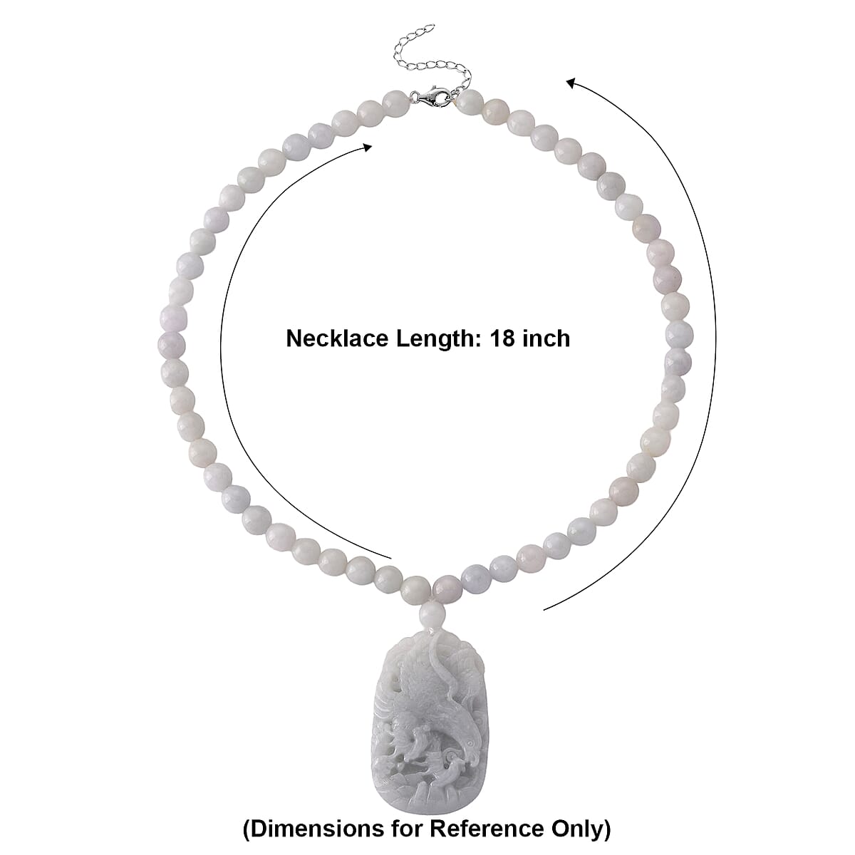 D'Joy Natural Jade 500.00 ctw Beaded Carved Eagle Necklace in Rhodium Over Sterling Silver (18-20 Inches) image number 5
