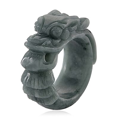Natural Olmec Jadeite 45.00 ctw Carved Dragon Ring (Size 7.0)