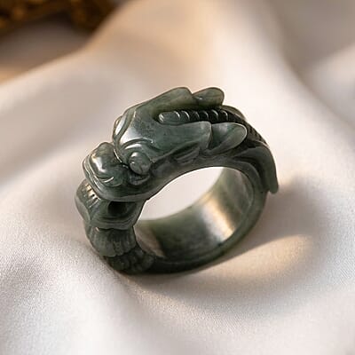 Natural Olmec Jadeite 45.00 ctw Carved Dragon Ring (Size 8.0)