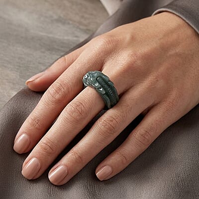 Natural Olmec Jadeite 45.00 ctw Carved Dragon Ring (Size 8.0)