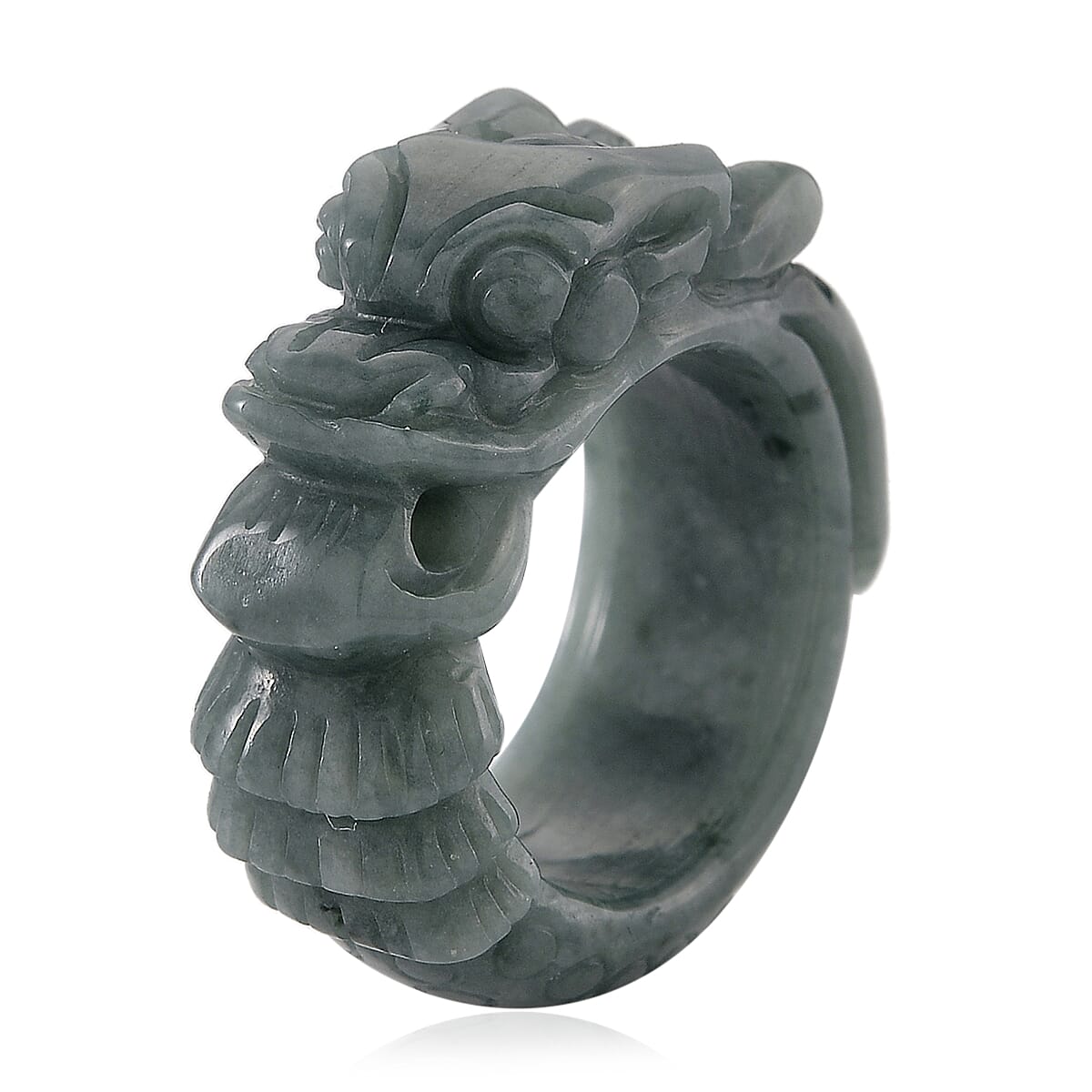 Natural Olmec Jadeite 45.00 ctw Carved Dragon Ring (Size 8.0)