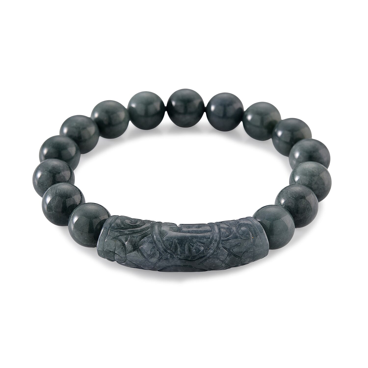 Natural Olmec Jadeite 210.00 ctw Stretch Carving Bracelet