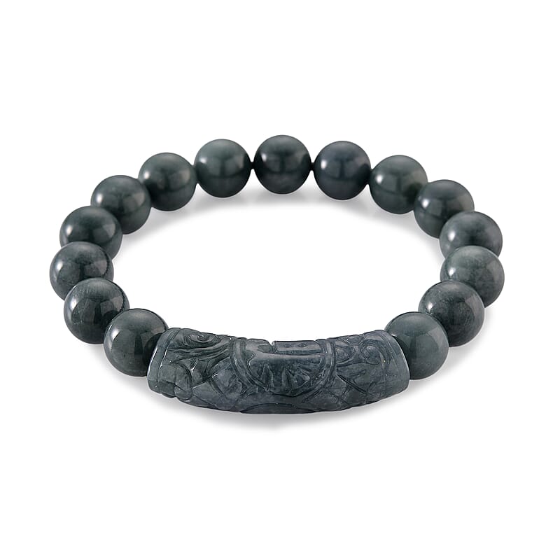 Natural Olmec Jadeite 210.00 ctw Stretch Carving Bracelet