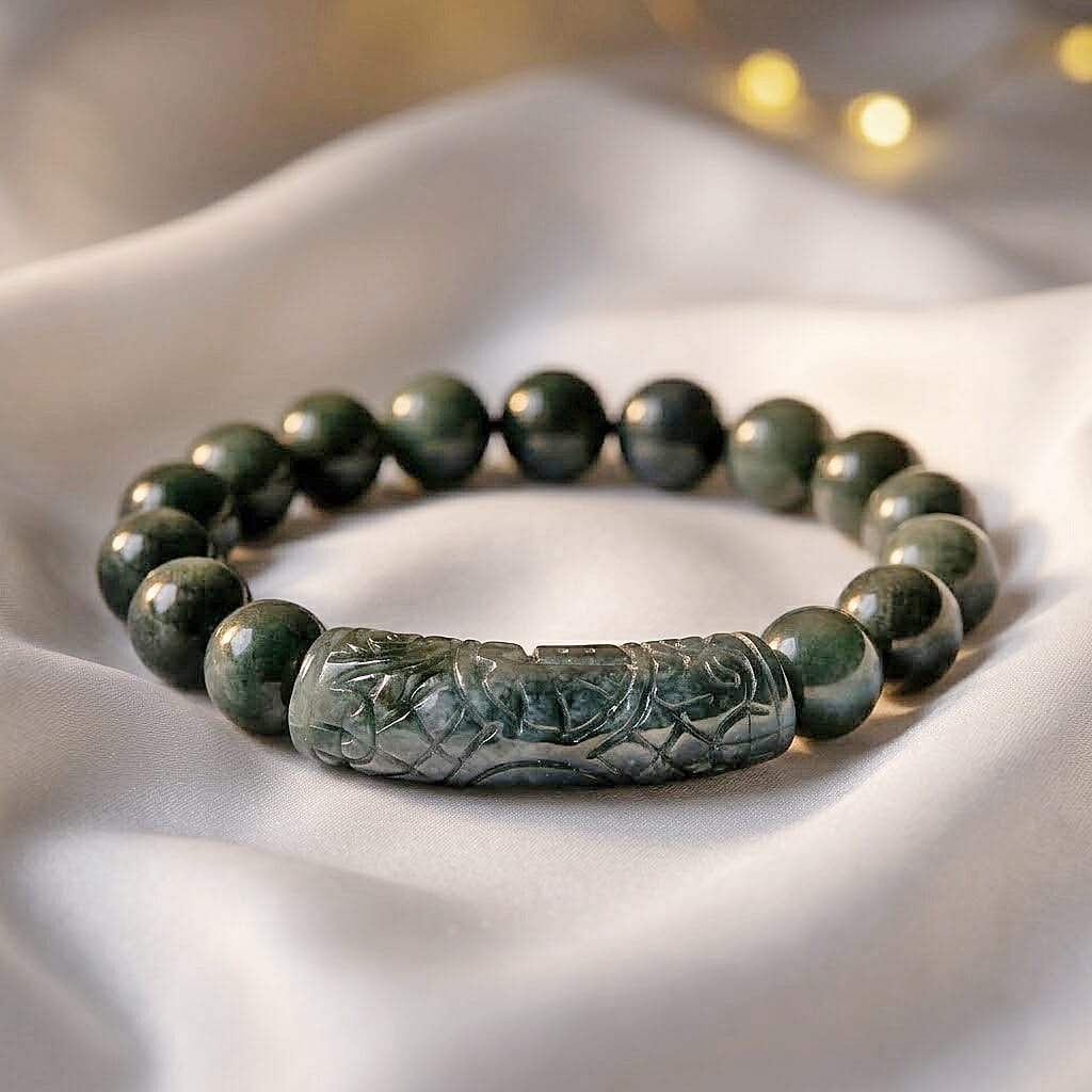 Natural Olmec Jadeite 210.00 ctw Stretch Carving Bracelet