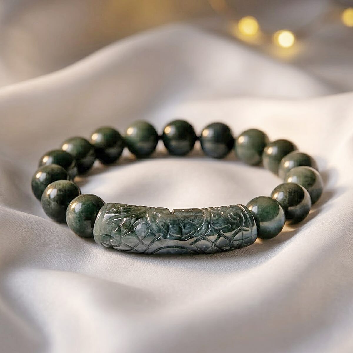 Natural Olmec Jadeite 210.00 ctw Stretch Carving Bracelet image number 1