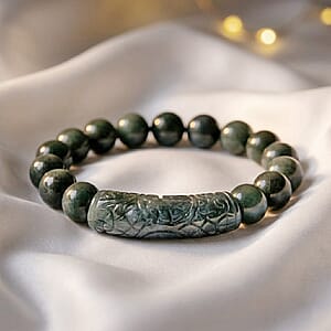 Natural Olmec Jadeite 210.00 ctw Stretch Carving Bracelet