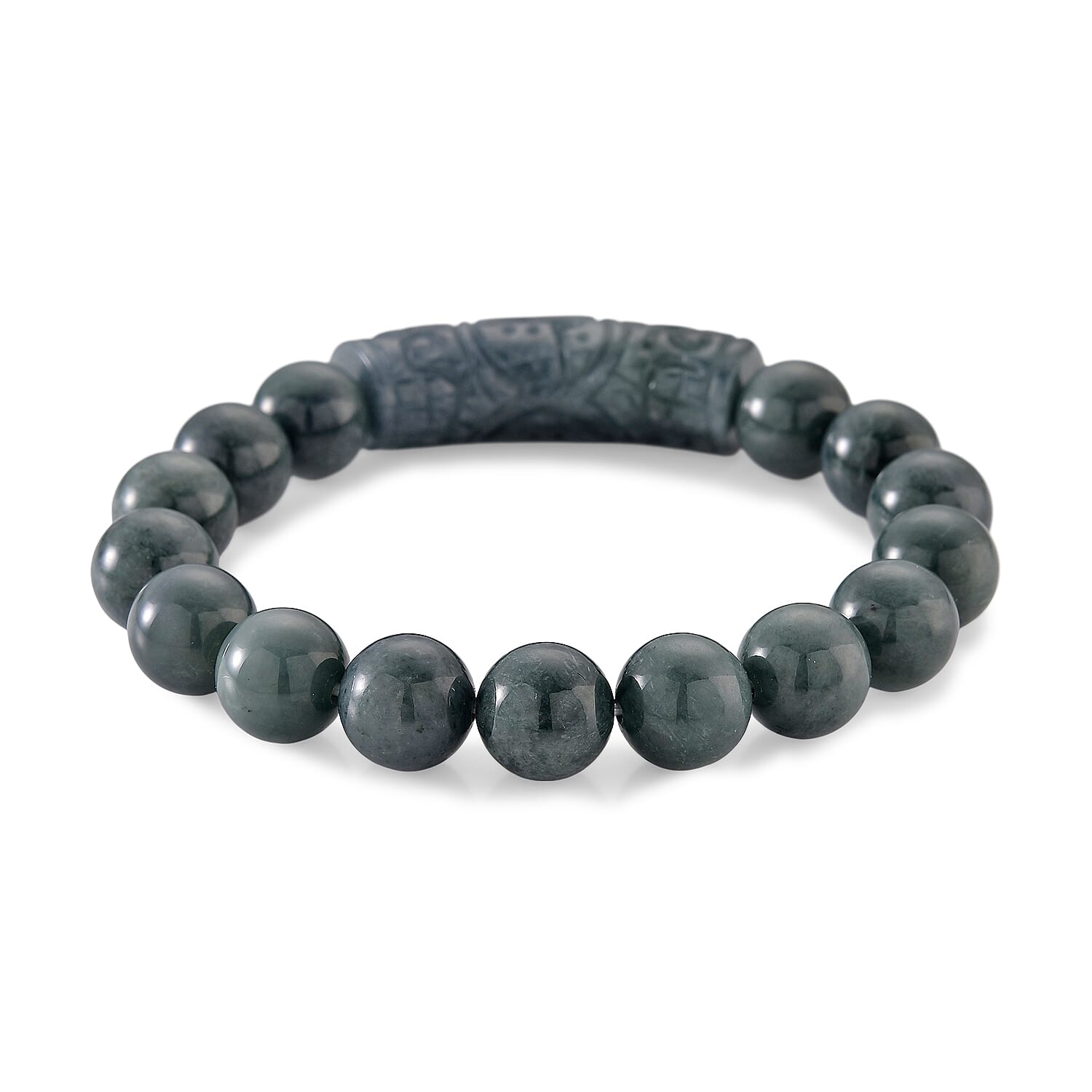Natural Olmec Jadeite 210.00 ctw Stretch Carving Bracelet