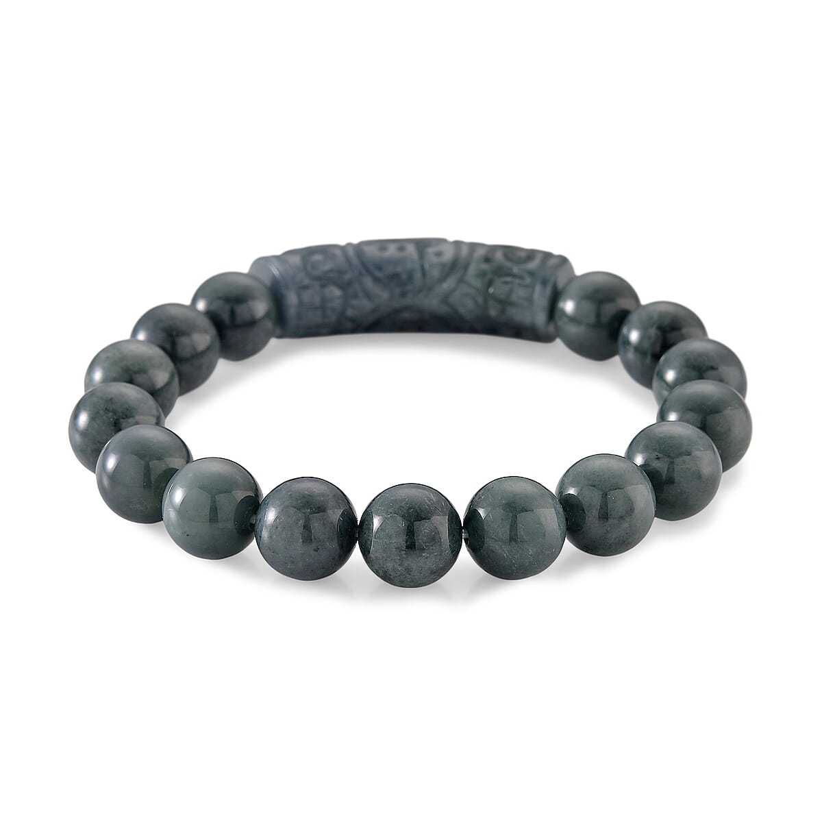Natural Olmec Jadeite 210.00 ctw Stretch Carving Bracelet image number 3