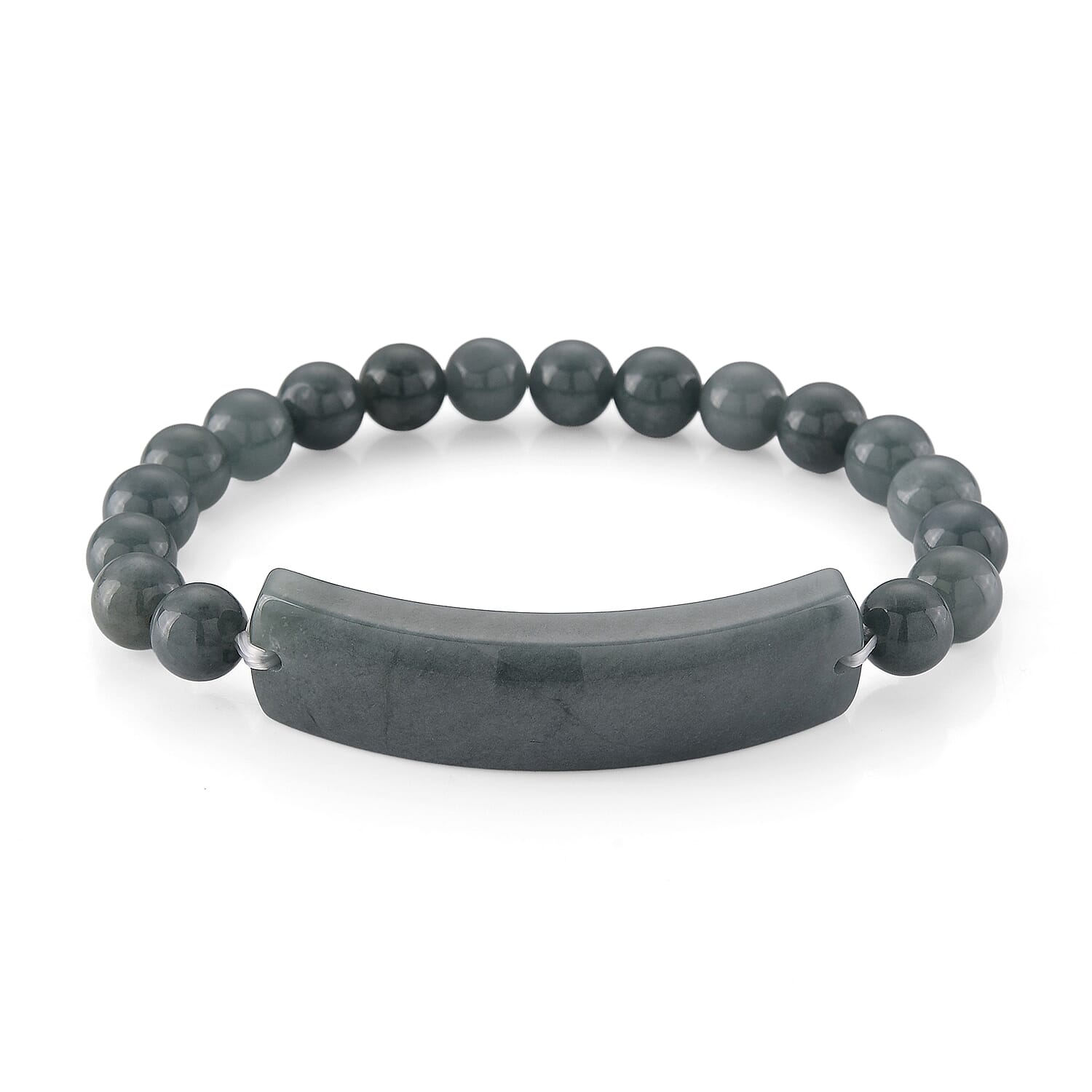 Natural Olmec Jadeite 130.00 ctw Beaded Stretch Bracelet