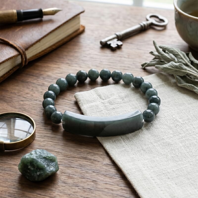 Natural Olmec Jadeite 130.00 ctw Beaded Stretch Bracelet