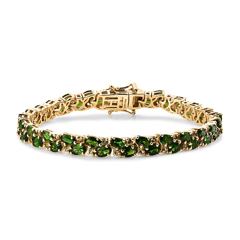 D'Joy Chrome Diopside and Yellow Sapphire 13.10 ctw Blooming Vine Bracelet in 18K Vermeil Yellow Gold Over Sterling Silver (7.25 In)