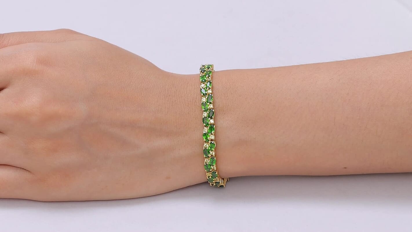 D'Joy Chrome Diopside and Yellow Sapphire 13.10 ctw Bracelet in 18K Vermeil Yellow Gold Over Sterling Silver (7.25 In)