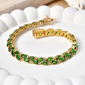 D'Joy Chrome Diopside and Yellow Sapphire 13.10 ctw Blooming Vine Bracelet in 18K Vermeil Yellow Gold Over Sterling Silver (7.25 In)