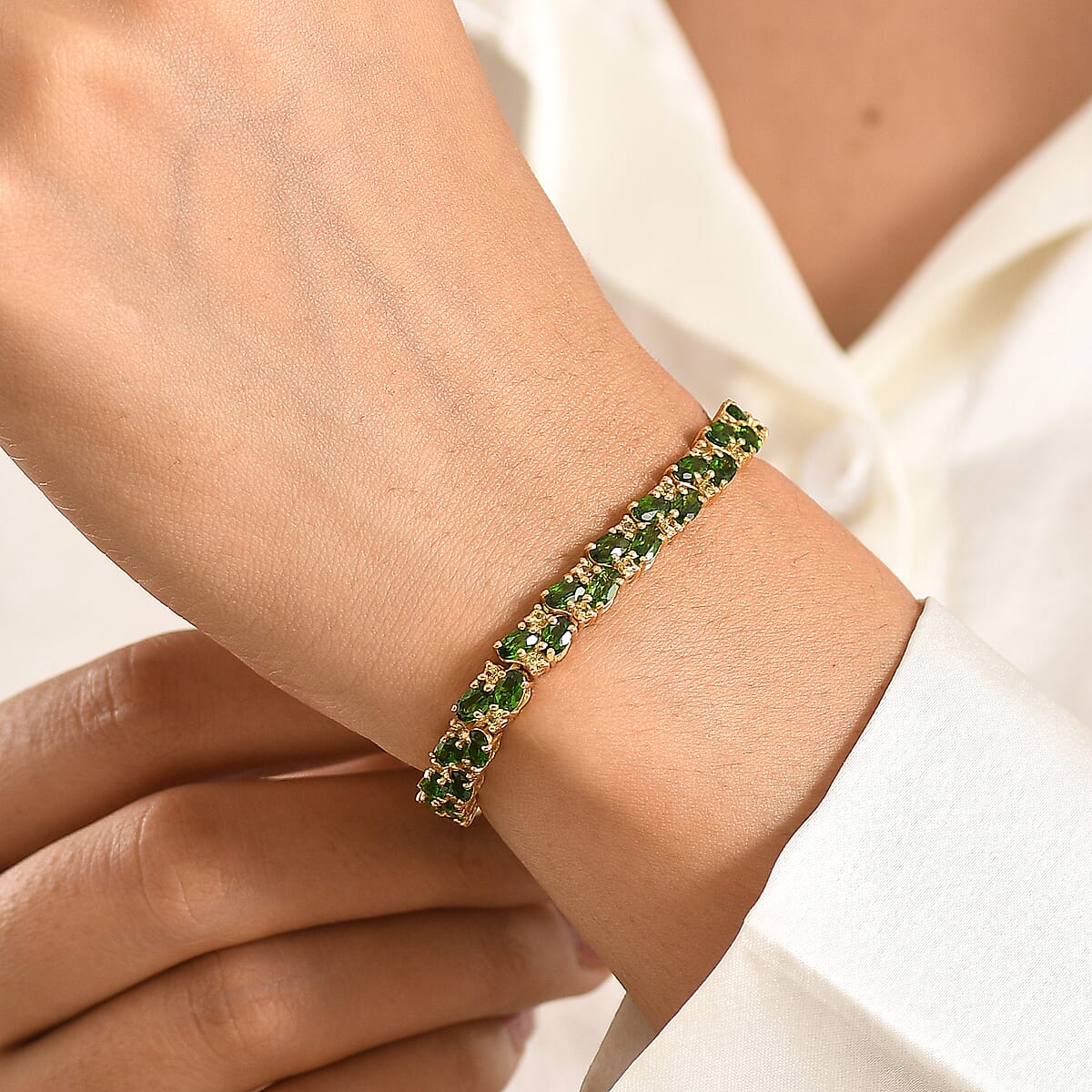 D'Joy Chrome Diopside and Yellow Sapphire 13.10 ctw Bracelet in 18K Vermeil Yellow Gold Over Sterling Silver (7.25 In) image number 2