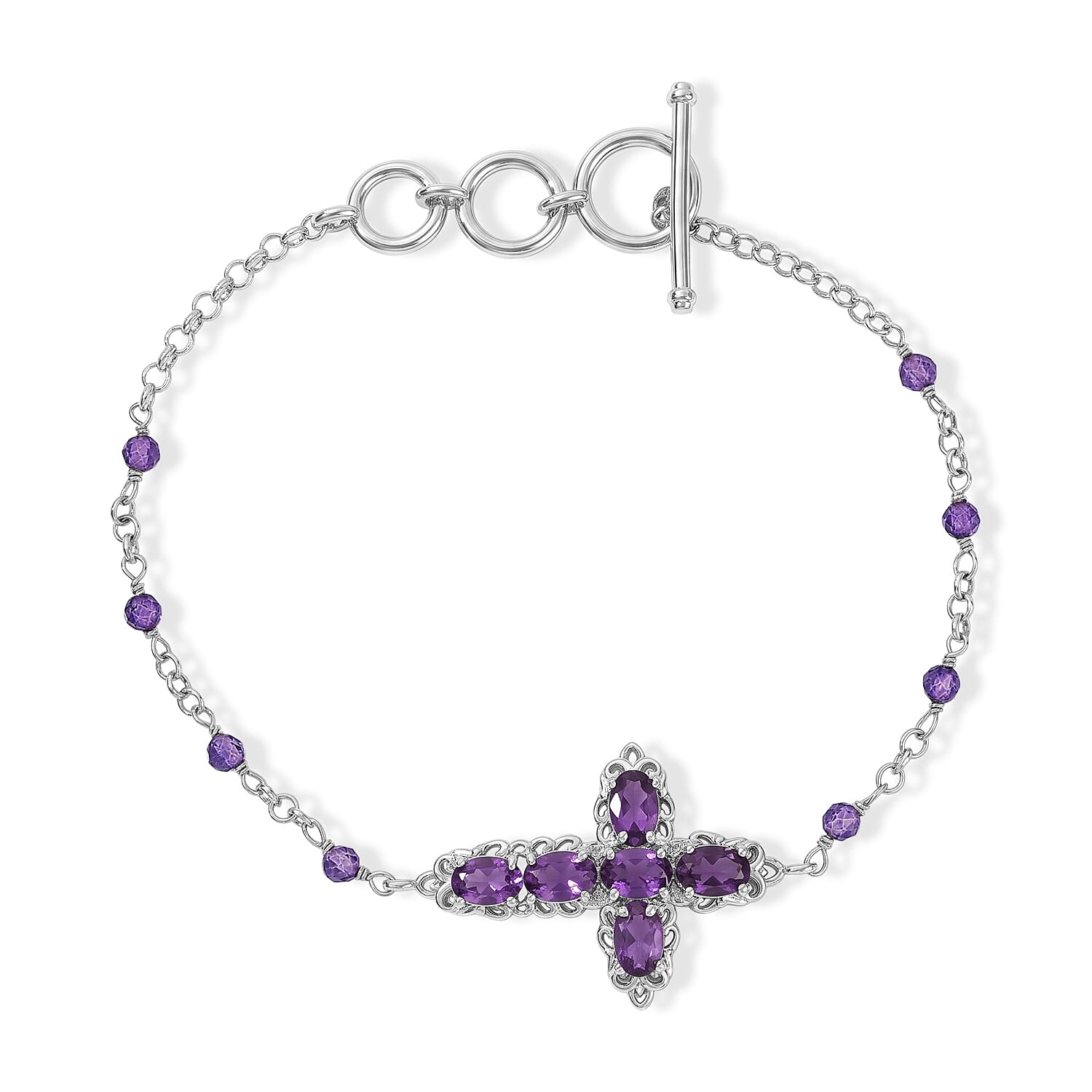 EverTrue African Amethyst 4.35 ctw Fancy Bracelet in Platinum Bond (7.25 In)