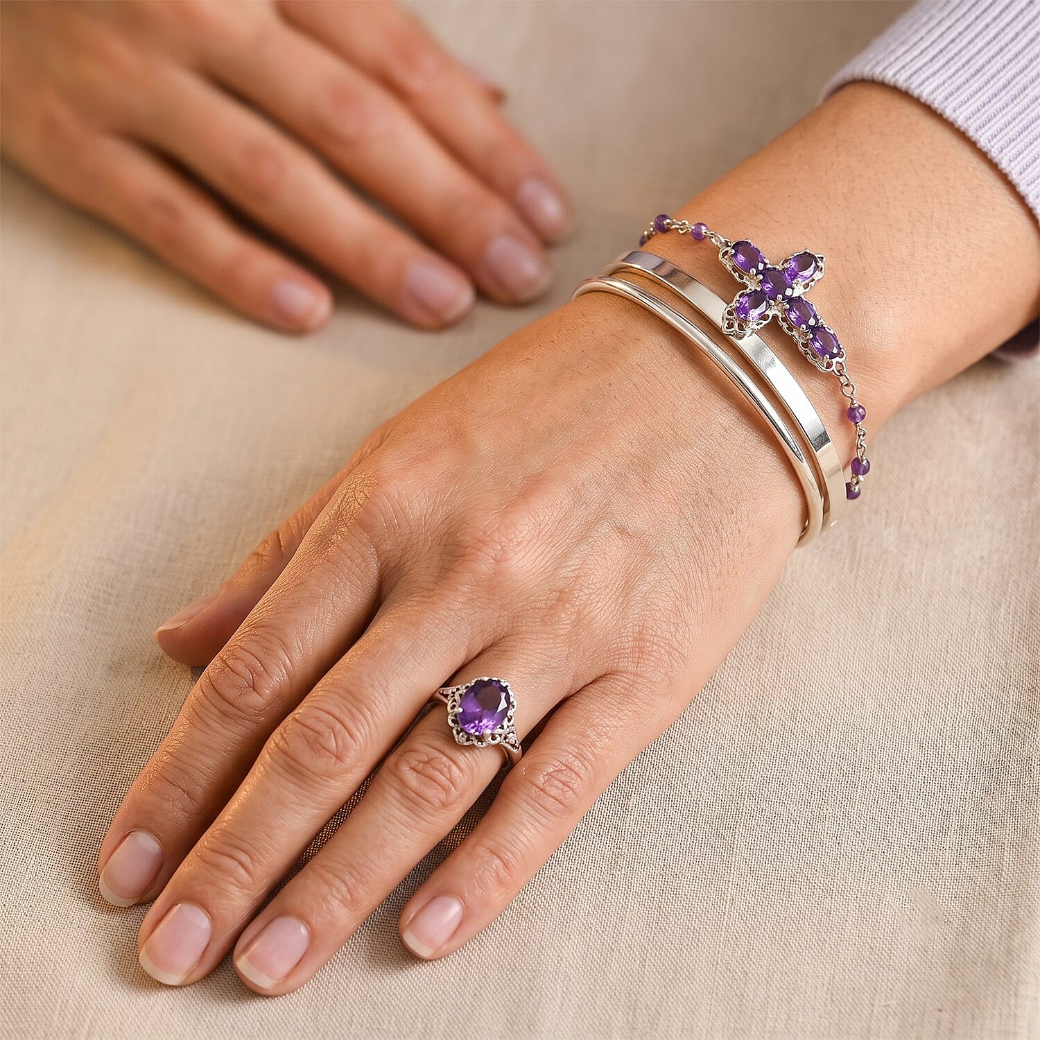 EverTrue African Amethyst 4.35 ctw Fancy Bracelet in Platinum Bond (7.25 In)