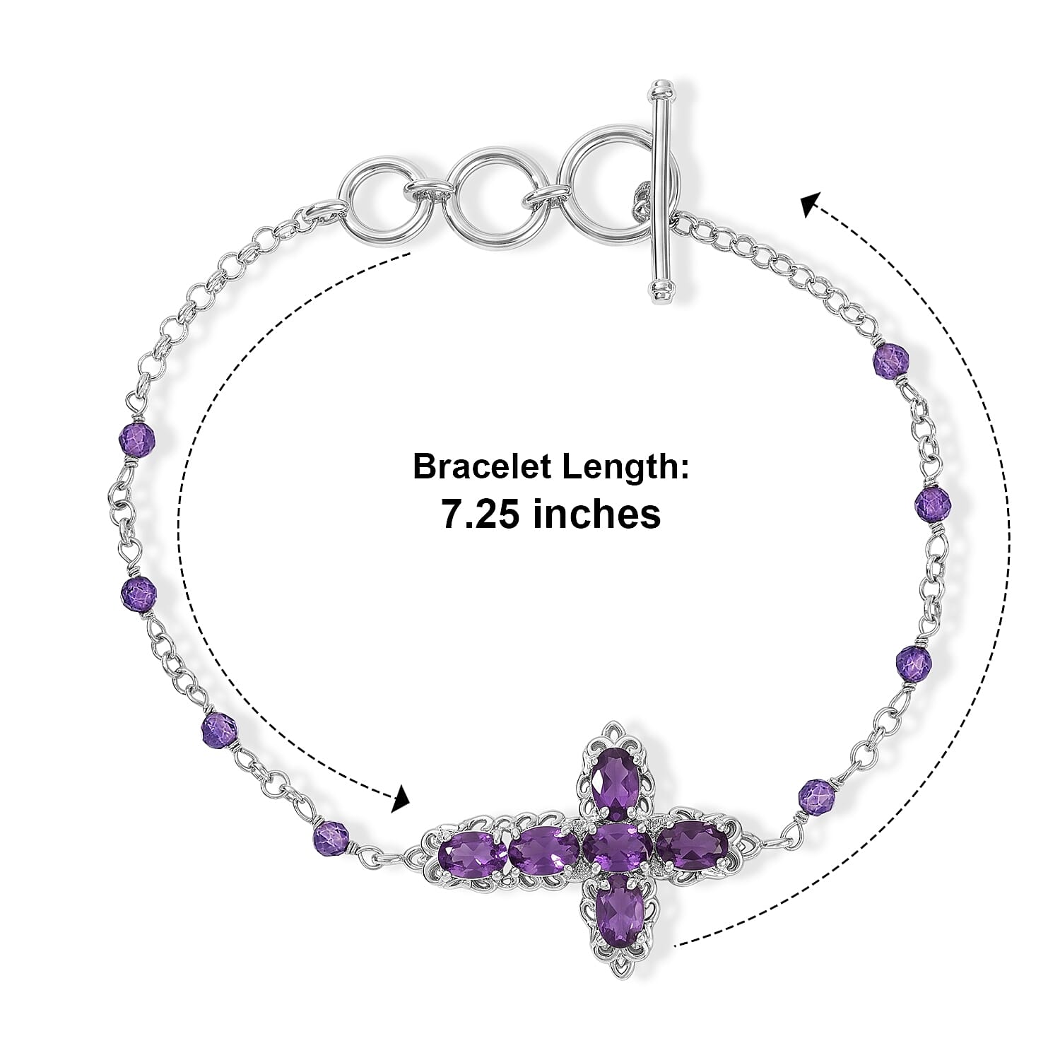 EverTrue African Amethyst 4.35 ctw Fancy Bracelet in Platinum Bond (7.25 In)